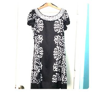 Black and white scroll work dress